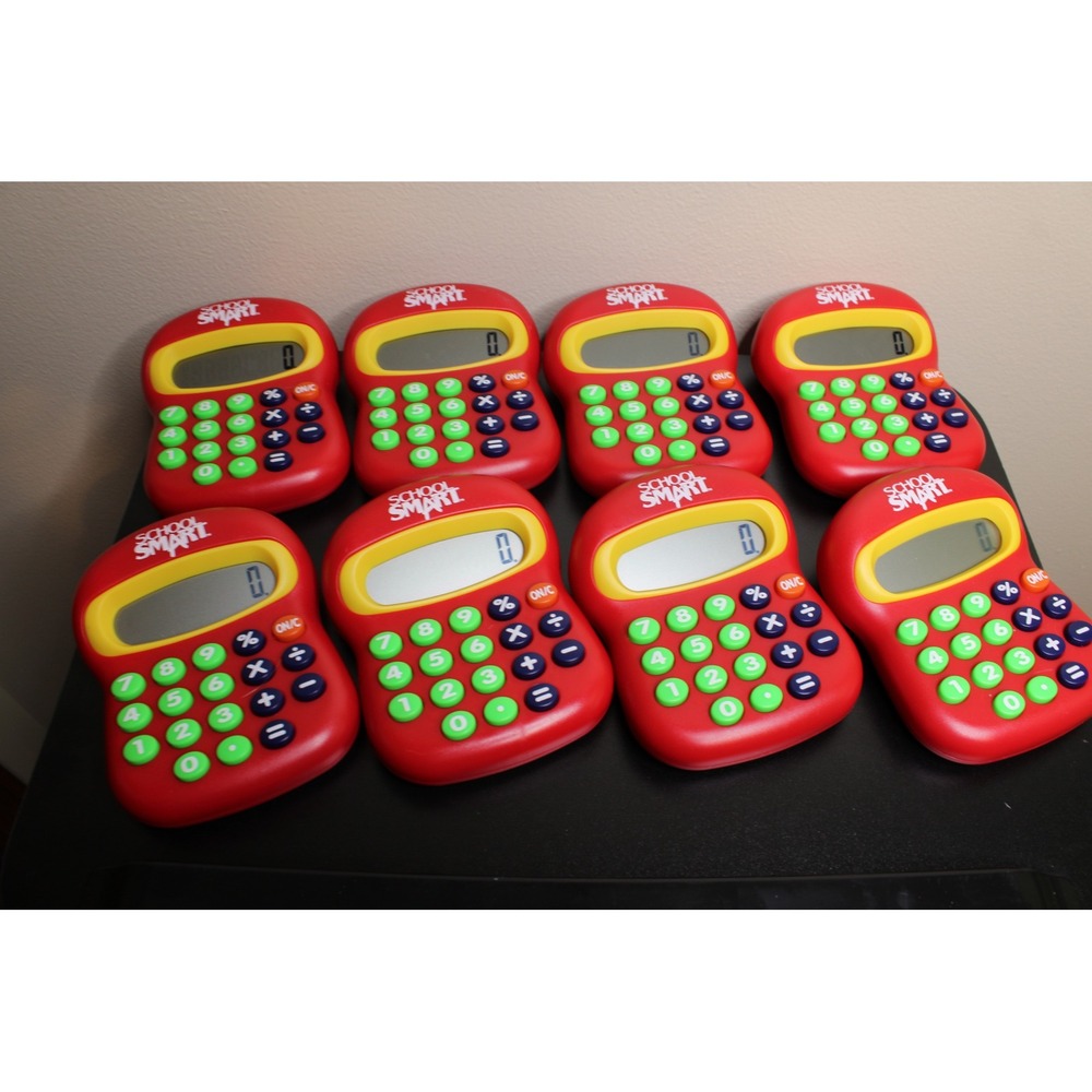 Lot of 8 School Smart 8-Digit Handheld Calculators Red Yellow Green 7069